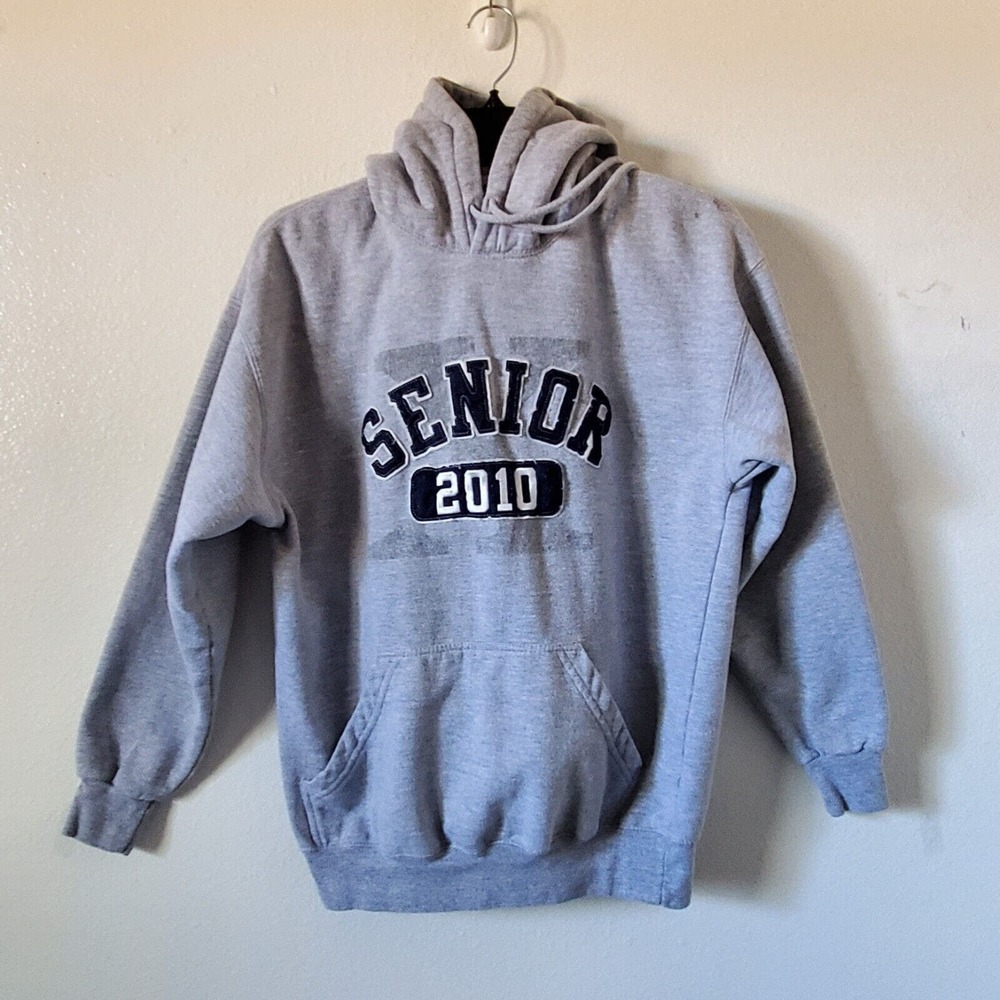 Senior 2010 Jostens Pullover Hoodie Womens M Gray Heathered Embroidered Pocket - Picture 2 of 9